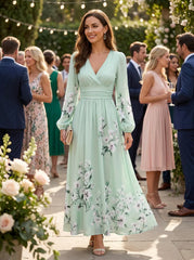 Women's Pleated Dress with V-Neck