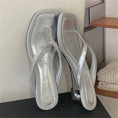 Square Clip Toe Slippers Design Wedges Low Heel