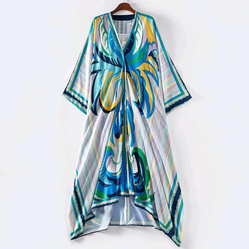 Batwing Sleeve Totem Print Loose Robe Dress