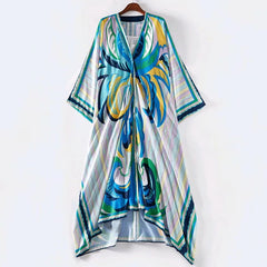 Batwing Sleeve Totem Print Loose Robe Dress