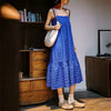 Casual Seersucker Sleeveless A-Line Strappy  Beach Vacation Long Slip Dress