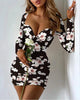 Trendy Package Hip Slim Printed Low Cut Bodycon Mini Dress