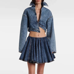 Stand Up Collar Long Sleeve Coat High Waist Mini Skirt Sets