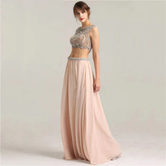 Crop Top Crystal Pearls Two Piece Prom Dress