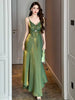 Elegant Satin Spaghetti Strap Vacation Holiday Beach Clothes Sweet Bow Sling A-Line Maxi Long Dress