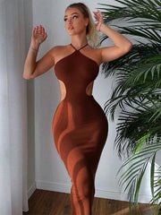 Elegant Halter Neck Beautiful Back Waistless Sleeveless Dress