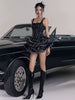 Elegant Sling Square Collar Bow Printed Sleeveless Ruffles A-line Mini Dress