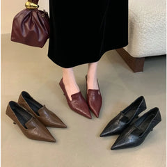 Spring Design Black Red Print Pumps Pointed Toe Pumps Thin Low Heel
