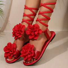 Bohemian Sandals for Flat Soled Lace Up Sandals for Fashionable and Casual with A Thin Sole Heavy Duty Sandals Women