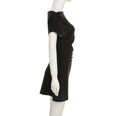 Casual Solid Skew Collar Pullover Regular Above Knee Dress