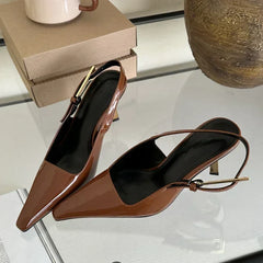 Deluxe Metal Buckle Strap Pumps Pointy Toe Slingback High Heel