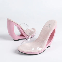 Big Size 43 PVC Transparent Open Toe Slippers Elegant Fretwork High Heel