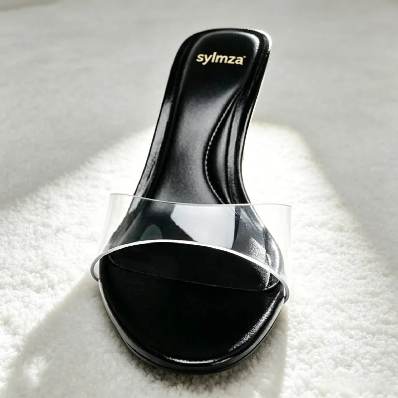 Transparent PVC Sandals Round-toe Open-toe Stiletto Slide Sandals Luxury Brand Designer Shoes