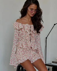 Loose Print Long Sleeve Shirt With High Waist Mini Skirt Set Two Pieces Set