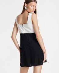 Elegant Classic Patchwork Loose Square Collar Sleeveless Mini Dresses