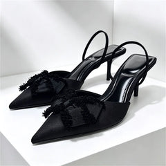 Black Butterfly Knot Decoration Slingback High Heel