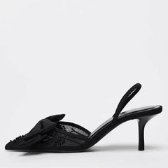 Black Mesh Beaded Decoration Heel
