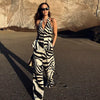 Casual Print Halter Backless Button Tops And Wide Leg Pants 2 Piece Suit
