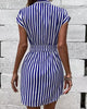 Casual A-Line Sleeveless Turn-down Collar Striped Printed Mini Dress