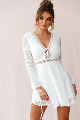 Carson Crochet Bell Sleeve Dress White
