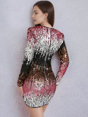Vintage Sequin Birthday Party Slight Stretch Bodycon Mini Dress