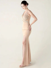 Elegant Backless Rhinestone Party Wedding Prom Evening Dresses