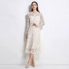 Elegant Hollow Out Pearl Embroidery Lace Top Midi Skirt Outfits Party Evening 2 Piece Sets