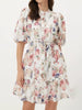 Elegant Short Sleeve High Waist Patchwork Single Breasted Spliced Lace Up Mini Dress