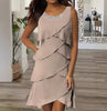 Elegant Sheath O-neck Decorated Layered Chiffon Mini Dress