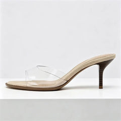 Transparent Pvc Wide Strap Mules Slippers Pointed Toe Thin Heel