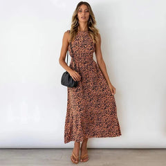 Elegant Halter Long Backless Print Dress