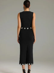 Luxury O-neck Elegant Sleeveless Flower Short Top Long Slim Skirt Party Dinner Dress