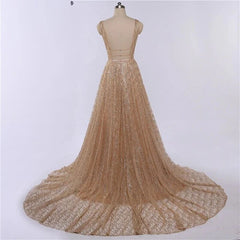 Luxury Bling Deep-V Tulle Backless Evening Dresses