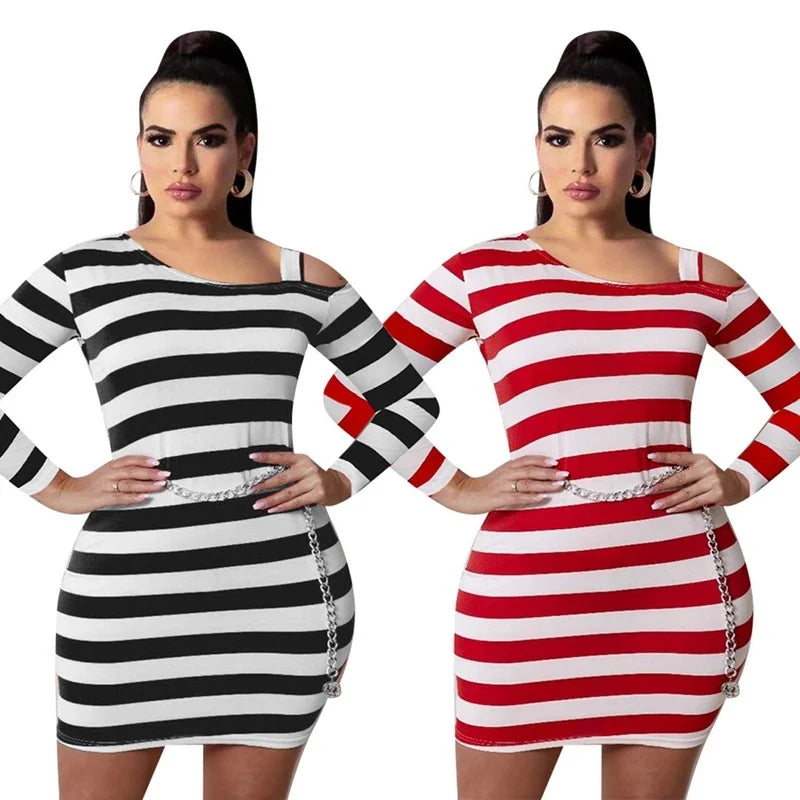 Long Sleeve Striped Bodycon Mini Dress