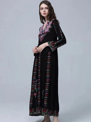 Embroidery V Neck Long Sleeve Beach Casual Maxi Dress