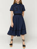 Elegant Lapel Short Sleeve Tops High Waist A-Line Skirt Two Piece Sets