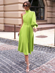 Buttons Polyester Long Sleeves Midi Dress