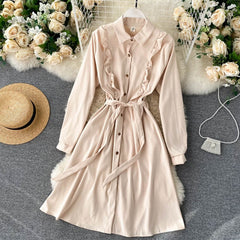 Chic Blouses Turn-down Collar Long Sleeve A-line Elegant Streetwear Dresses