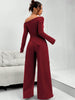 Elegant Solid Slash Neck Long Sleeve T Shirt High Waist Pants Two Piece Set