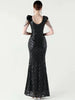 Luxury Solid Backless V-Neck Sequin zipper Party sleeveless Long Maxi Dresses