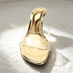 Gold Wedges Sandals for Transparent PVC Slide Sandals Elegant Round-toe Clip Toe Designer Shoes