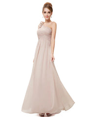 Long Chiffon One Shoulder Flower A Line Draping Wedding Party Bridesmaid Dress