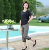 Casual T-shirt And Ankle-length Pants Vintage Style Loose Pant Suits 2 Piece Sets