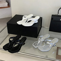 Square Clip Toe Slippers Designer Wedges Heel