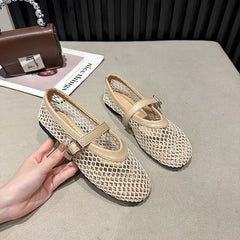Fishnet Ballet Flats Chic Brand Design Hollow Out Lace Mary Jane Shoes