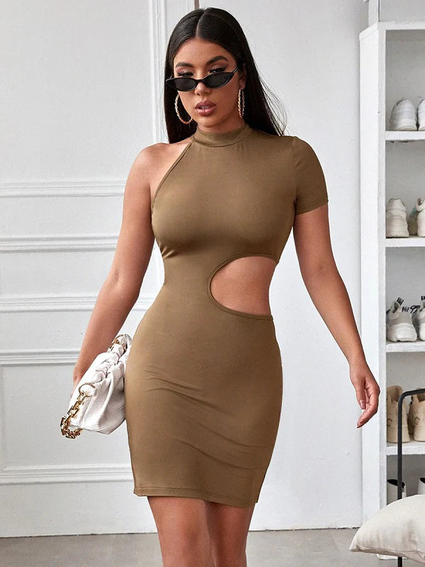 Bodycon Dresses Jewel Neck Asymmetrical Casual Pencil Dress
