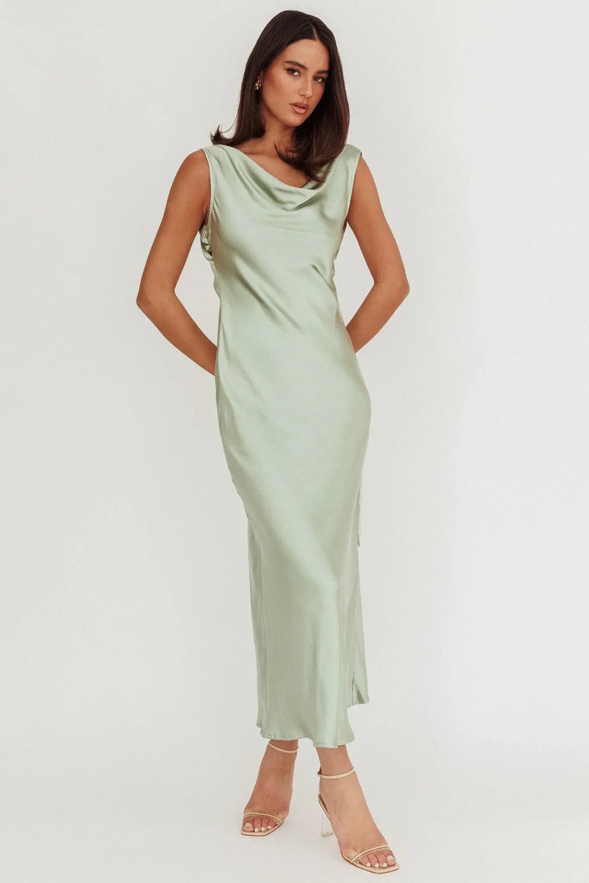 Take Care Backless Sash Maxi Dress Pistachio