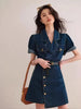 Retro Suit Collar High-End Feeling Short Sleeved Chic Short Skirt Denim Dress