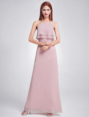 Chiffon Long Halter Sleeveless Layered Prom Dresses A Line Floor Length Party Bridesmaid Dress