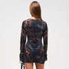 Casual O-Neck Leopard Print Slim Flared Long-Sleeved Package Hip Short Mini Dresses